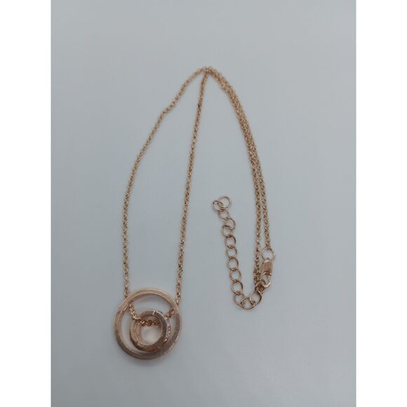 Rose Gold Heart Double Circle Rhinestone Pendant 16-18" Chain Necklace - Picture 2 of 6